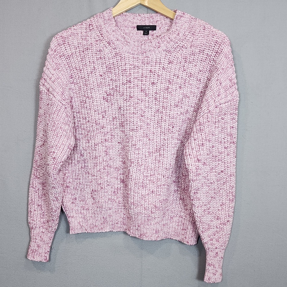 J.Crew Sweater Pink White Marled Chunky Knit Crew Neck Women Size S